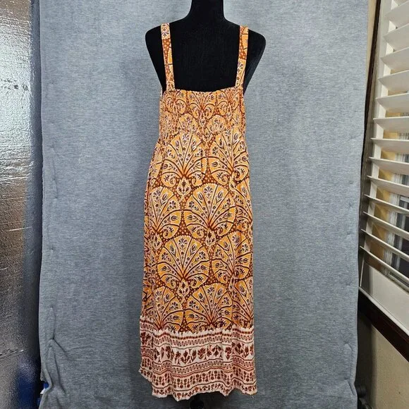KNOX ROSE Women's Orange Brown Printed Wide Strap Tie-Front Dress Size L - Picture 2 of 9